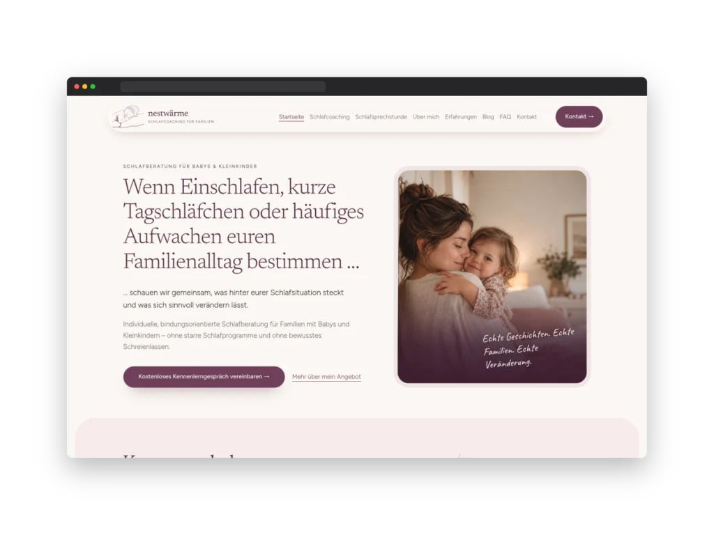 Nestwärme Schlafcoaching desktop mockup