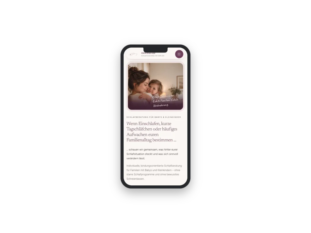 Nestwärme Schlafcoaching mobile mockup