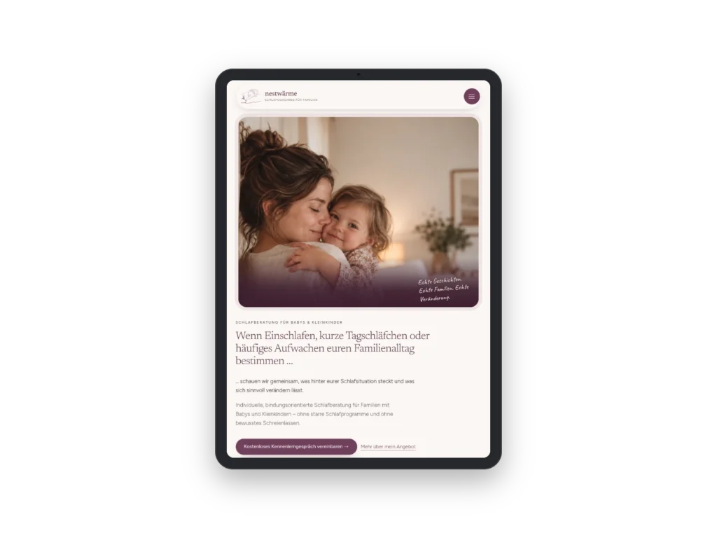 Nestwärme Schlafcoaching tablet mockup